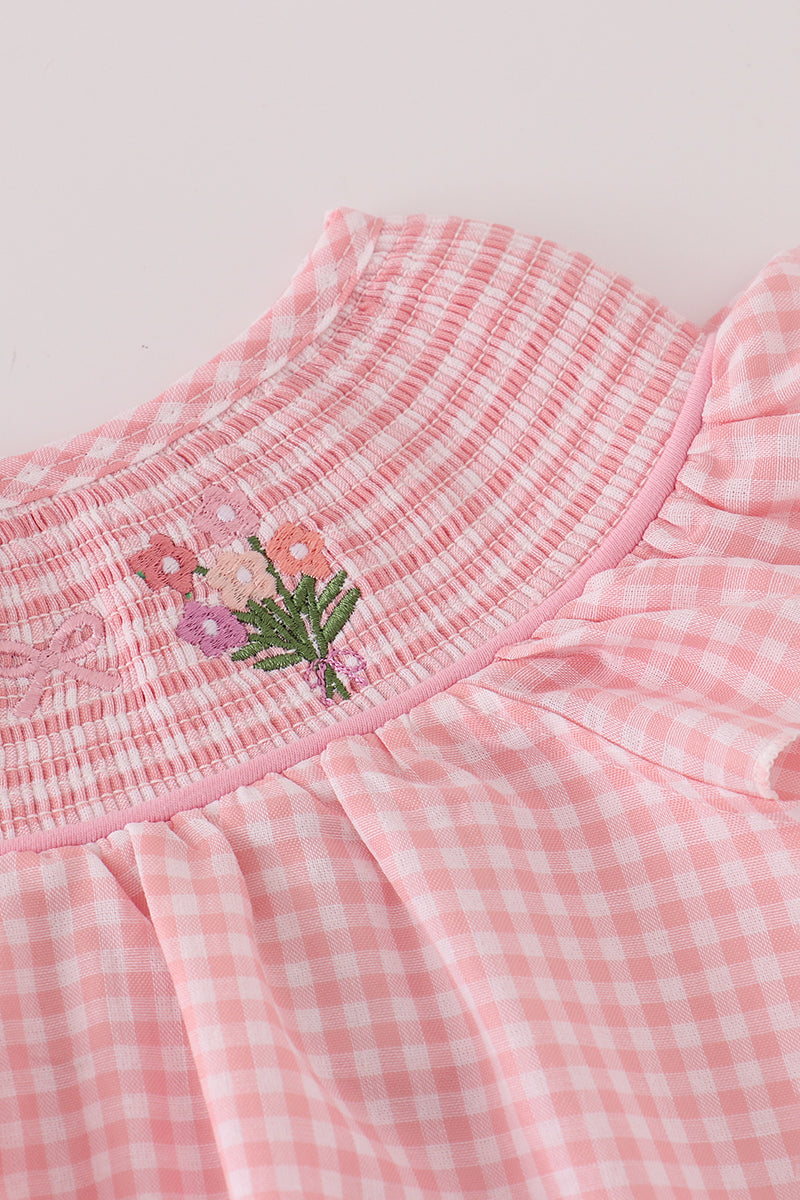 Pink floral smocked dress