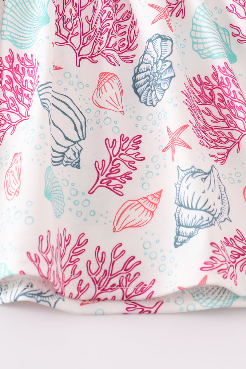 Pink shell embroidery girl set