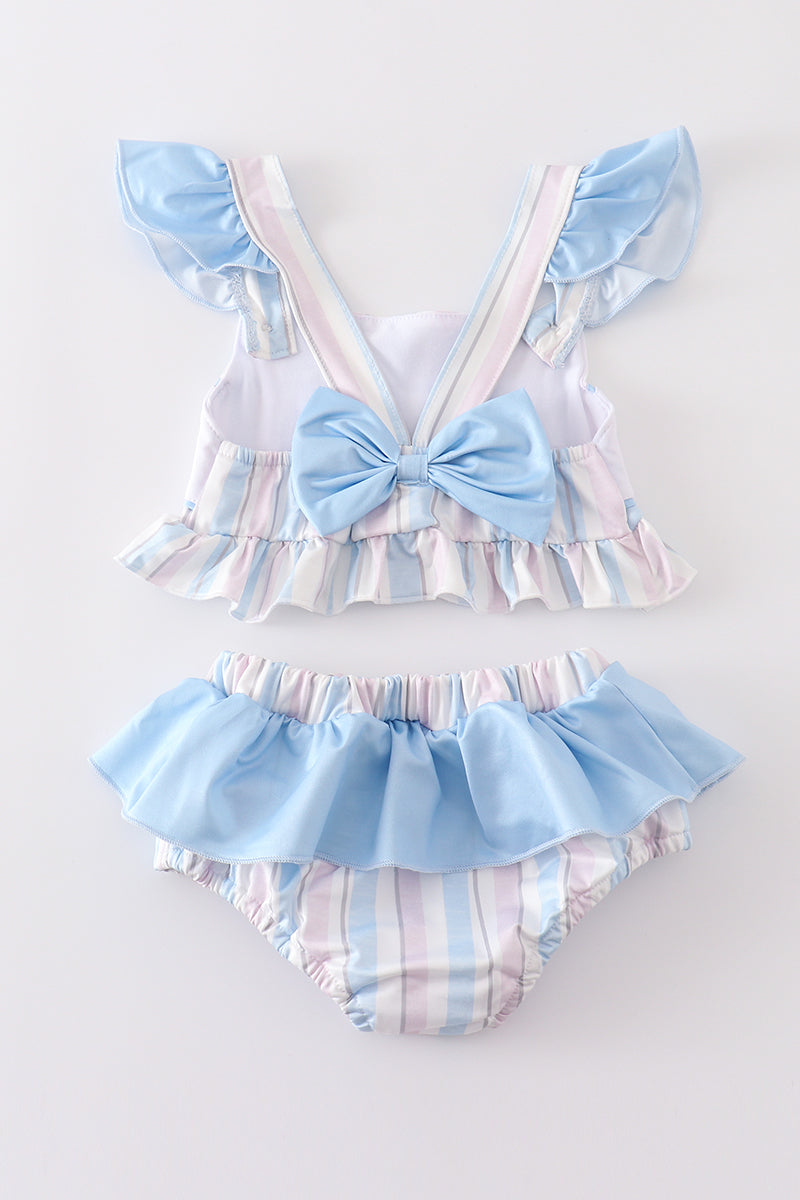 Crab french knot stripe 2pc girl swimsuit