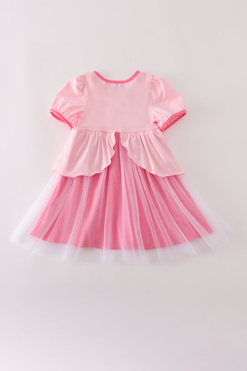 Pink princess embroidery ruffle dress