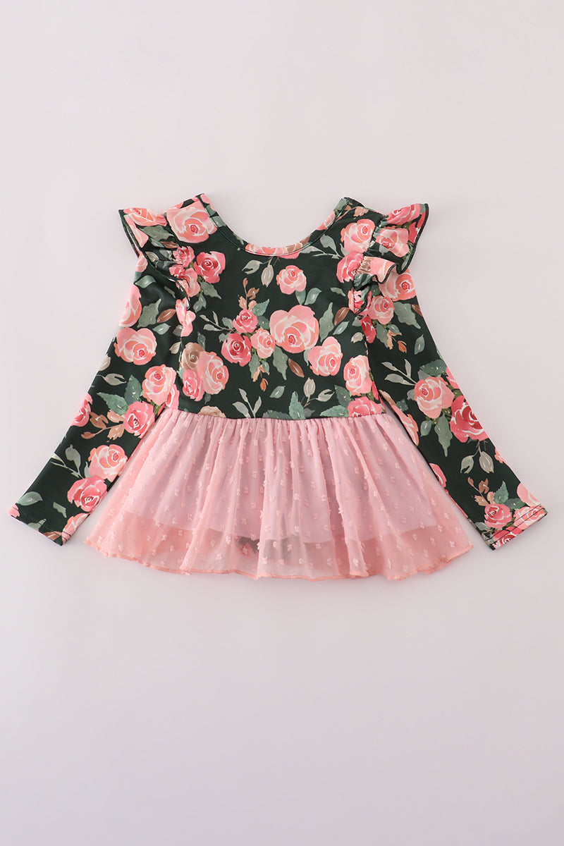 Pink floral swiss dot leotard