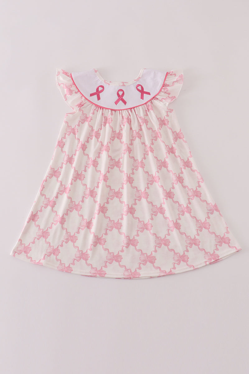 Pink bow tie embroidery ruffle dress