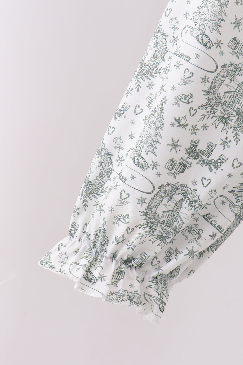 Green christmas tree print mom pajama