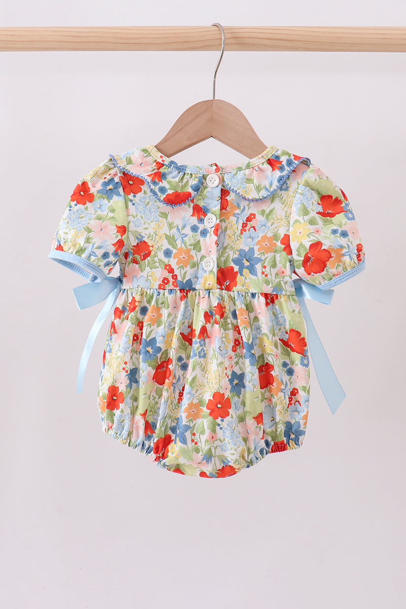 Floral smocked ruffle bubble