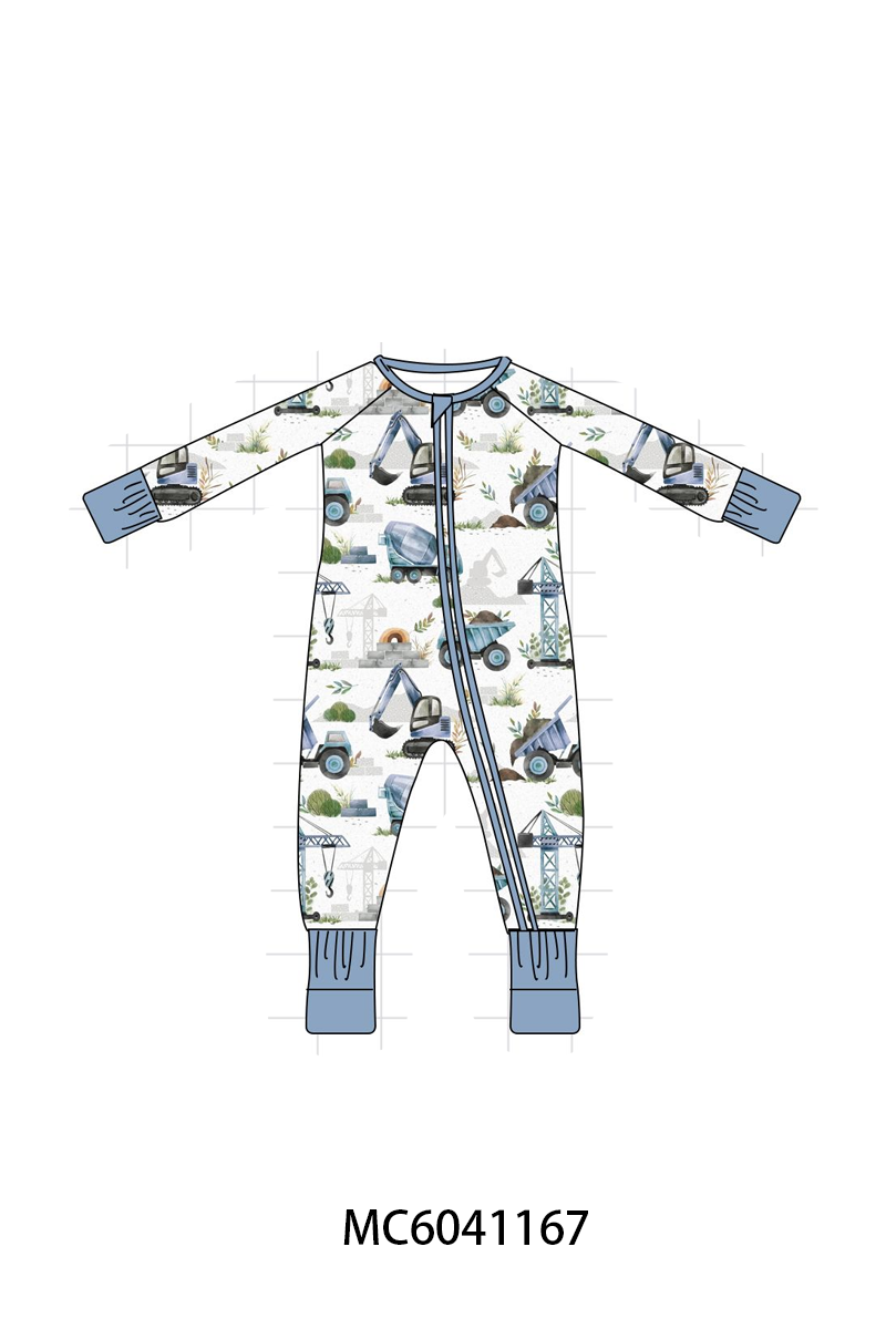 Blue Excavator Bamboo Romper