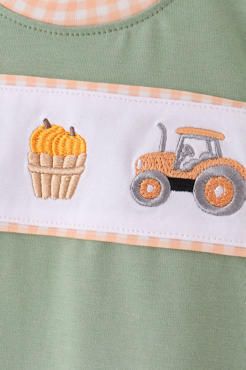 Green farm embroidery romper