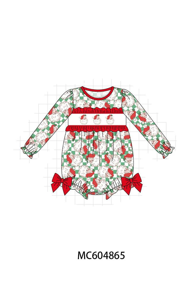 Red Santa Embroidery Ruffle Bubble