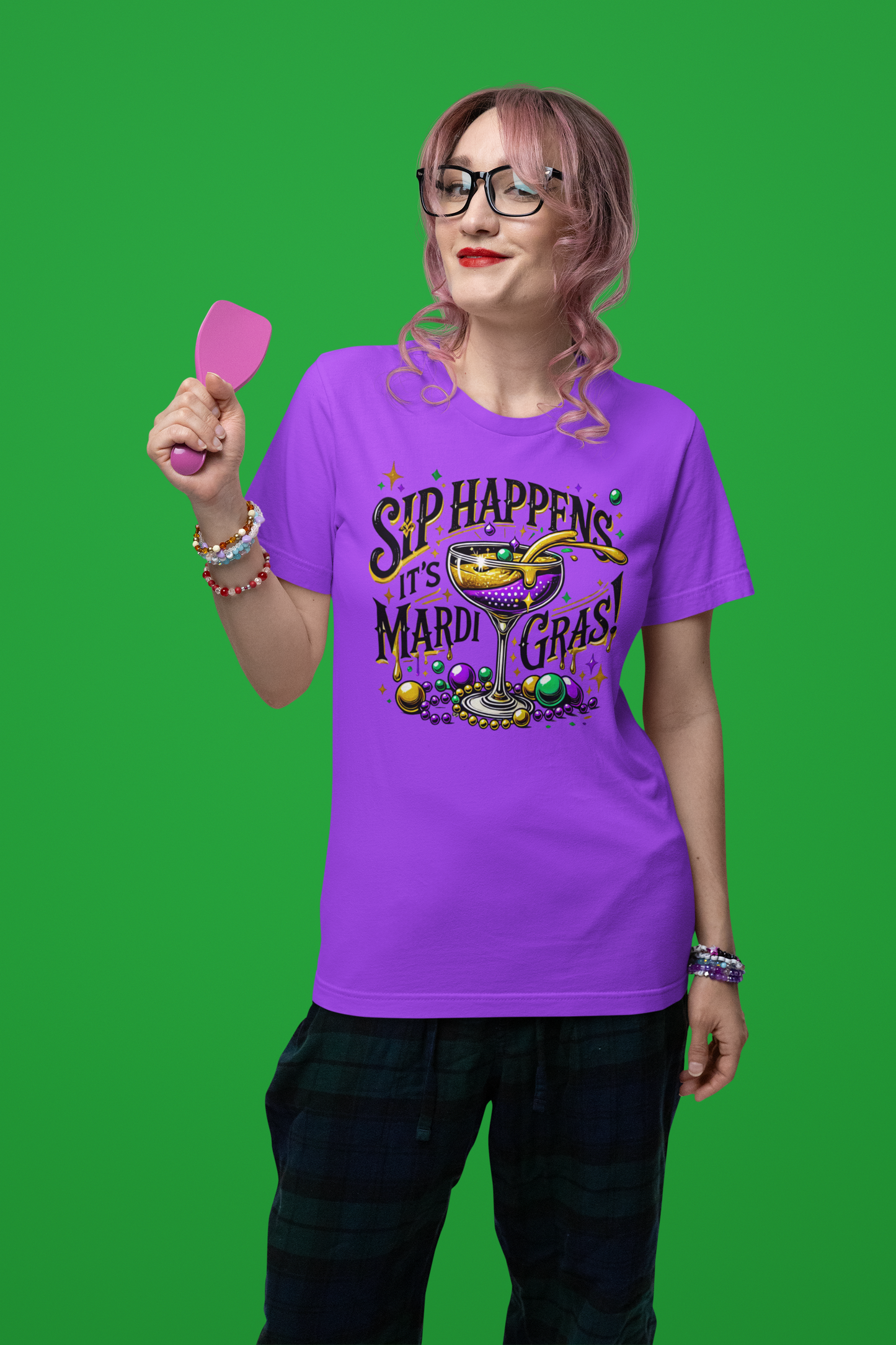 Sip Happens Mardi Gras Adult T-shirt