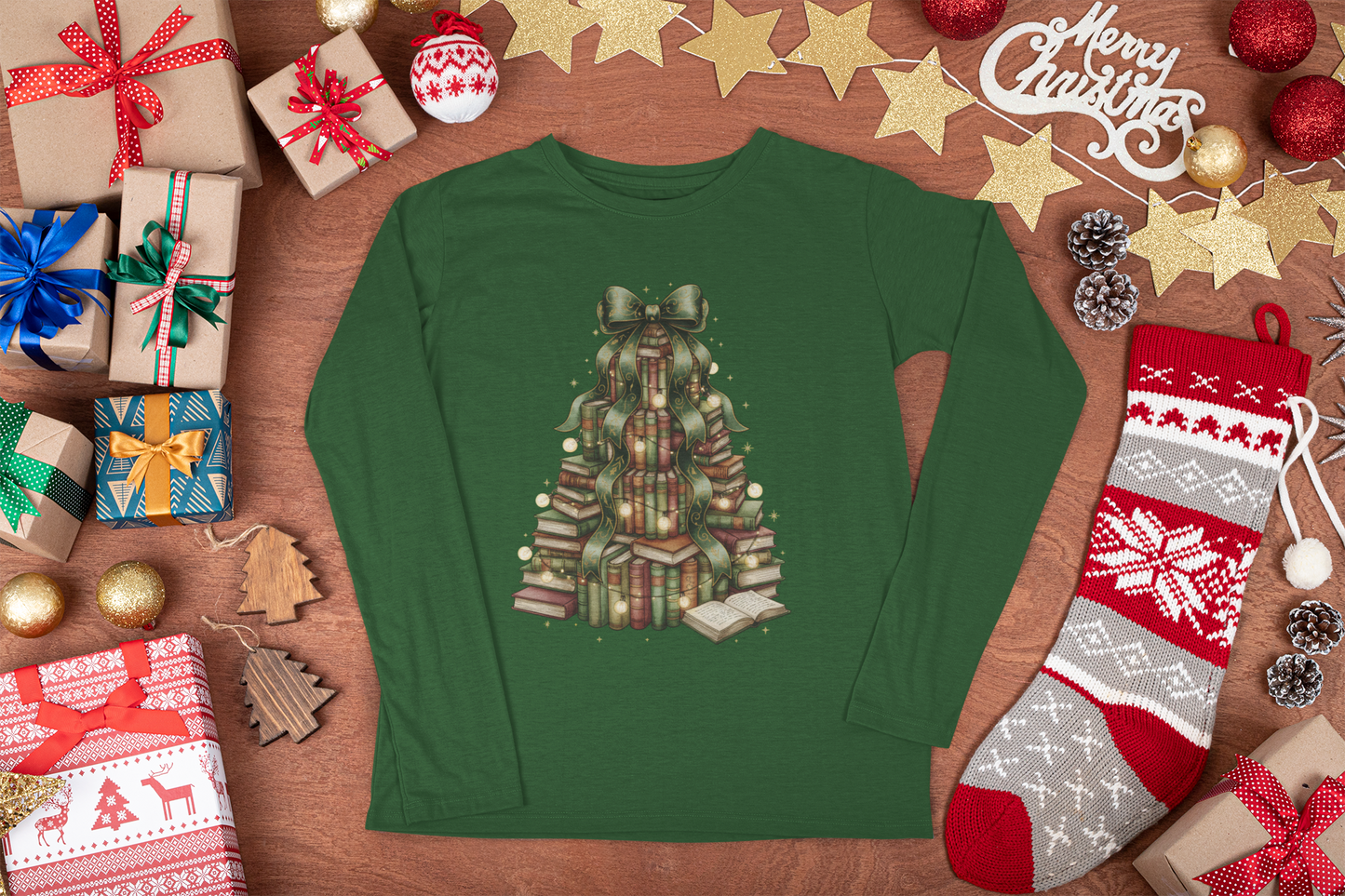 Book Christmas Tree Long Sleeve T-shirt