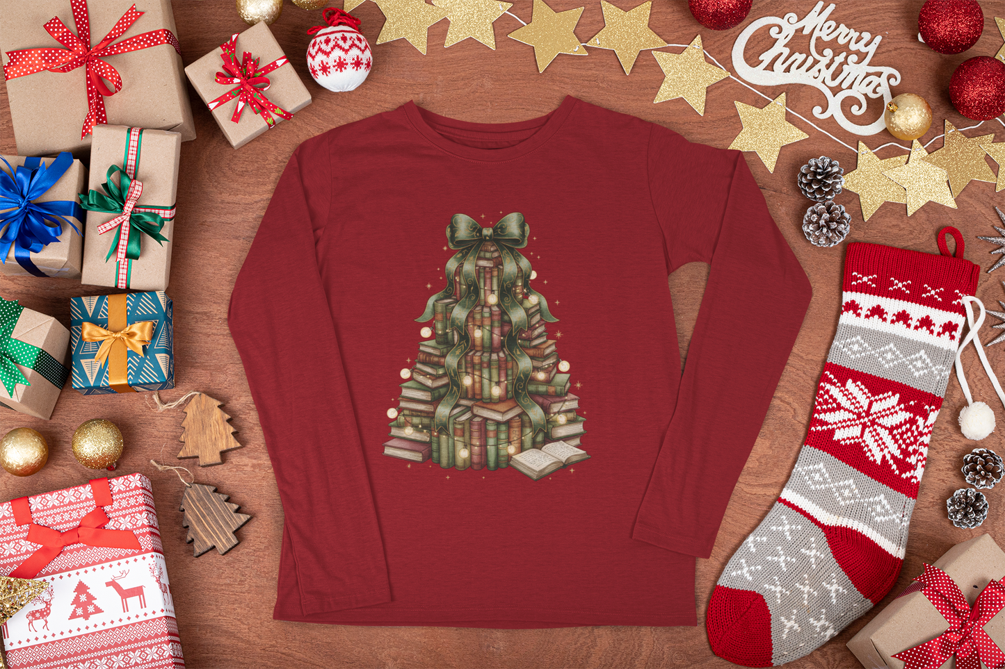 Book Christmas Tree Long Sleeve T-shirt