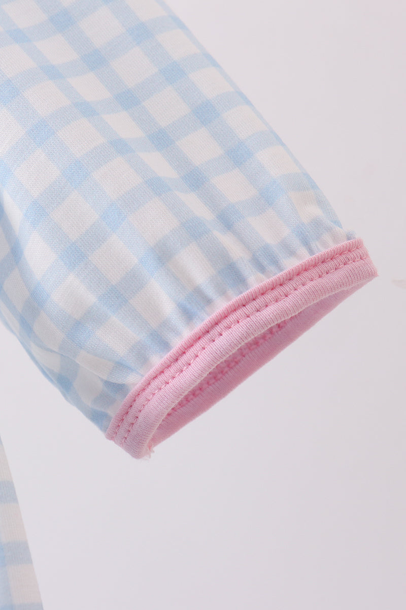 Blue heart embroidery gingham bubble