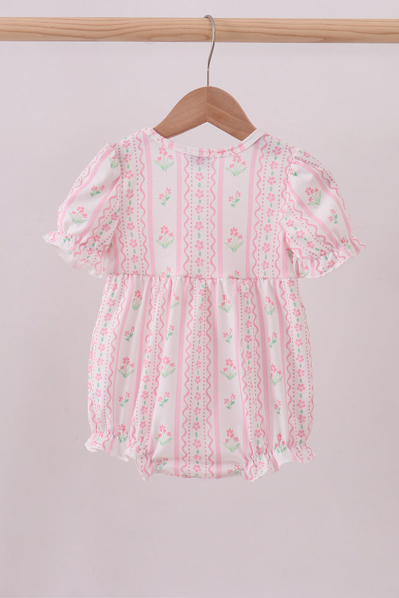 Pink floral bow smocked bubble