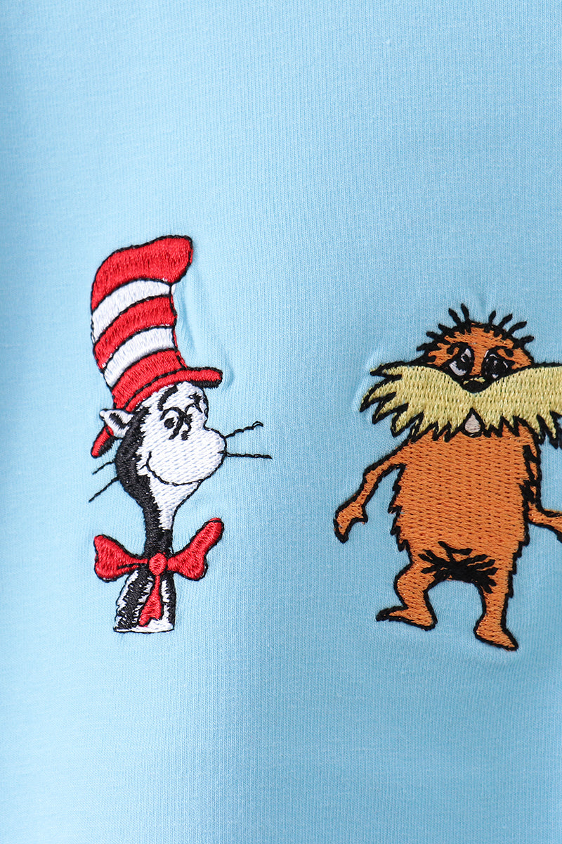 Blue character embroidery top