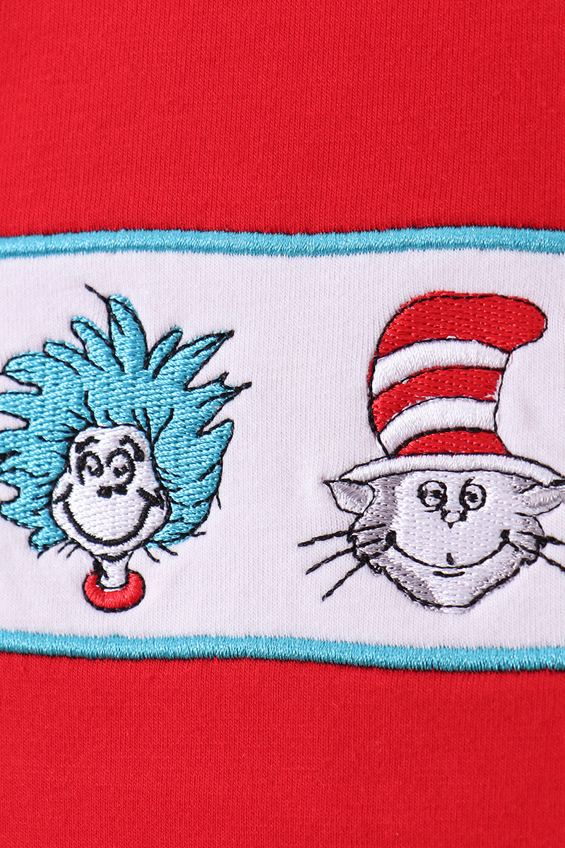 Red character embroidery top