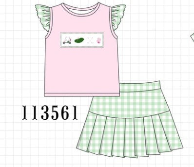 Green Golf Embroidered Skorts Set