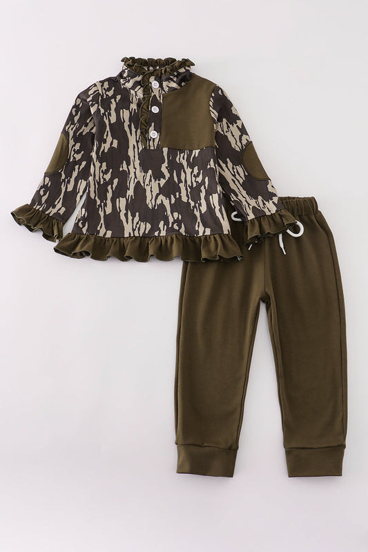 Camouflage print ruffle pants set