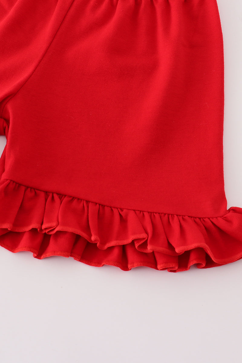 Red apple bow ruffle shorts set