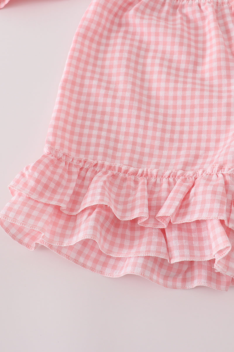 Pink floral smocked shorts set