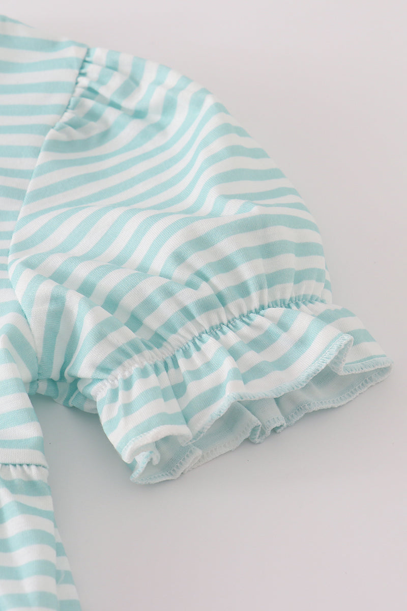 Green stripe puppy hunting embroidery shorts set