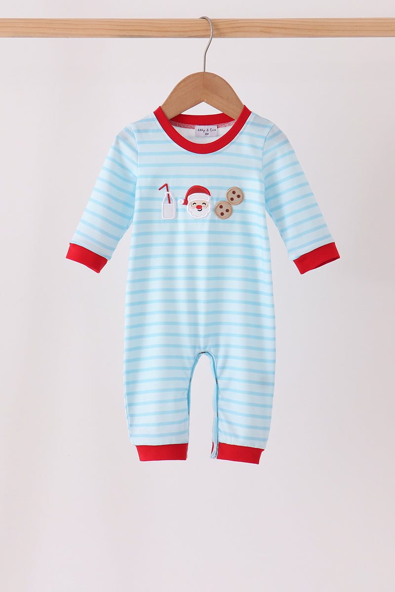 Blue Milk Santa Cookies Stripe Romper