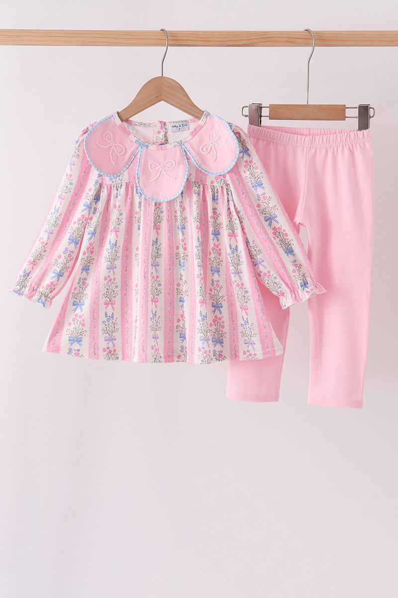 Pink Pearl Bow Floral Set