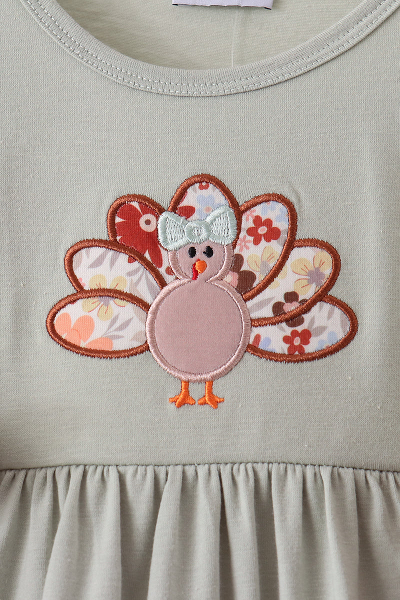 Sage Turkey Applique Dress