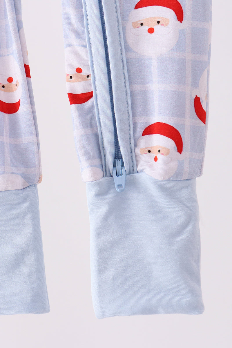 Blue Santa Claus Zip Bamboo Romper