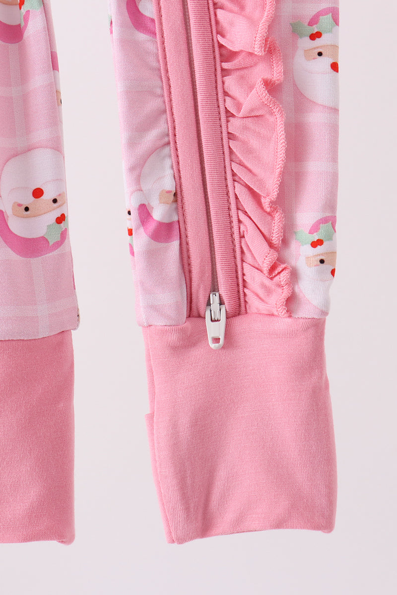 Pink Santa Zip Bamboo Romper