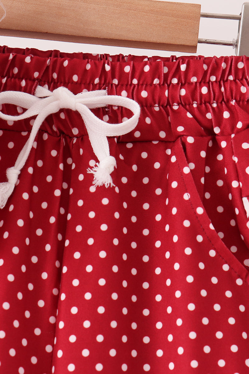 Red polka dot pocket ruffle pants set