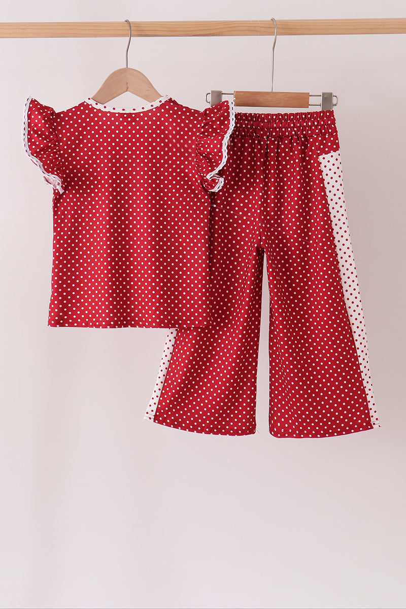 Red polka dot pocket ruffle pants set