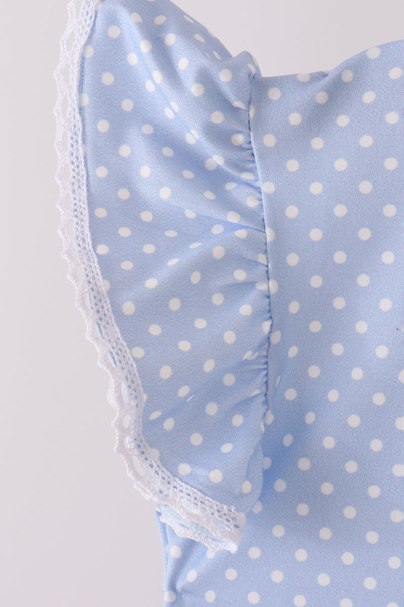 Blue polka dot pocket ruffle pants set