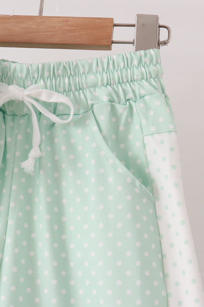 Green polka dot pocket ruffle pants set