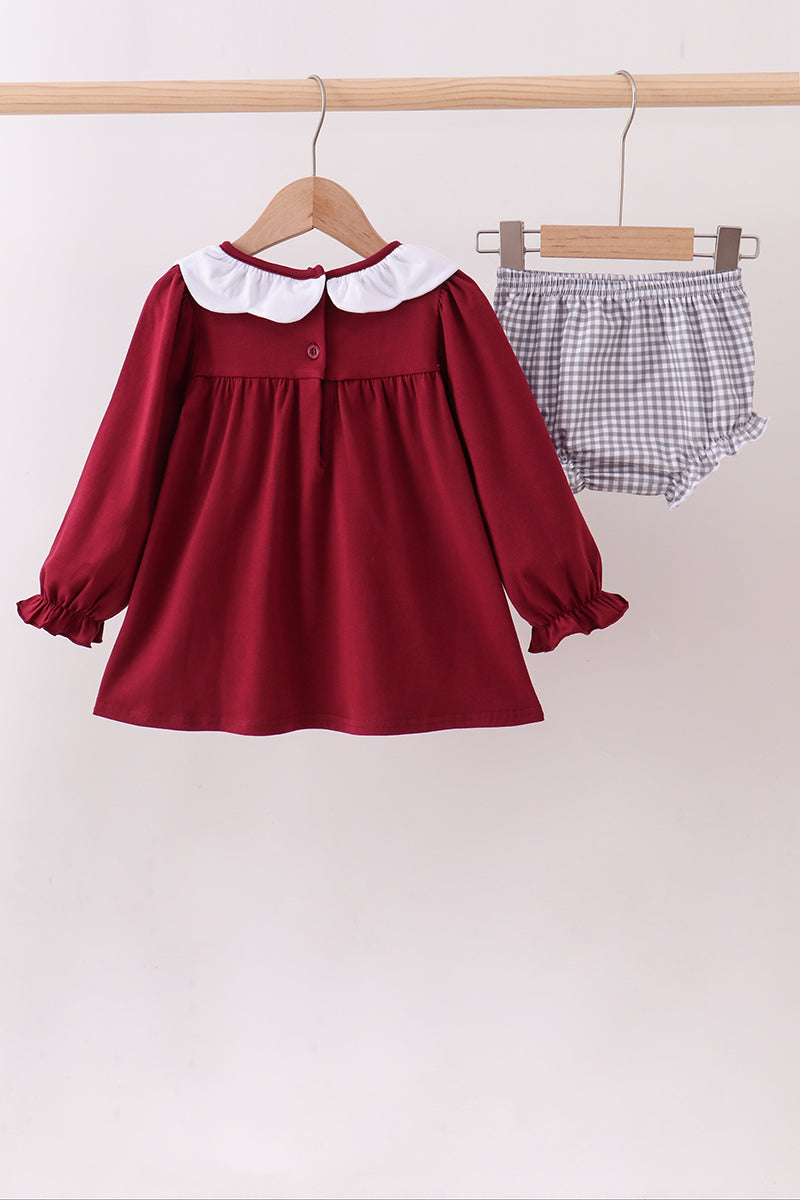 Premium Maroon Georgia bulldog applique bloomer set