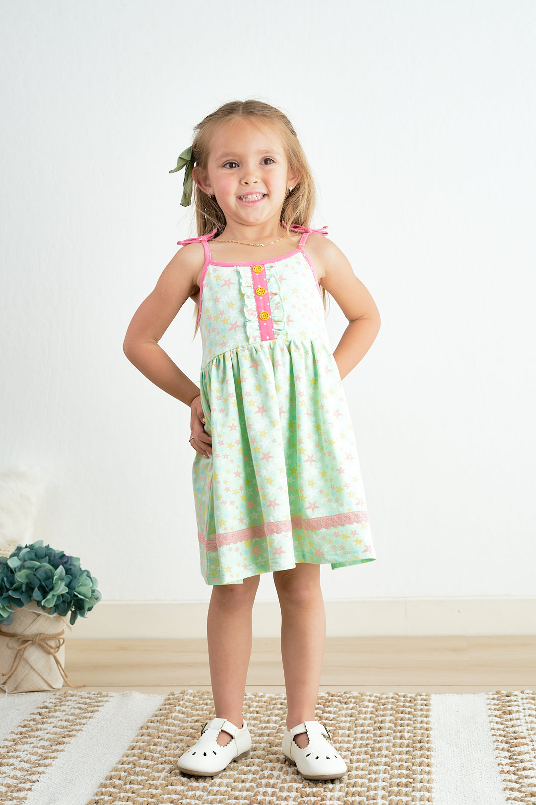 Platinum star print strap dress