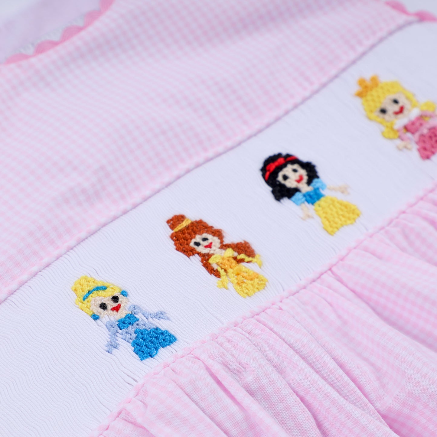 Pink princess hand smocked plaid bubble