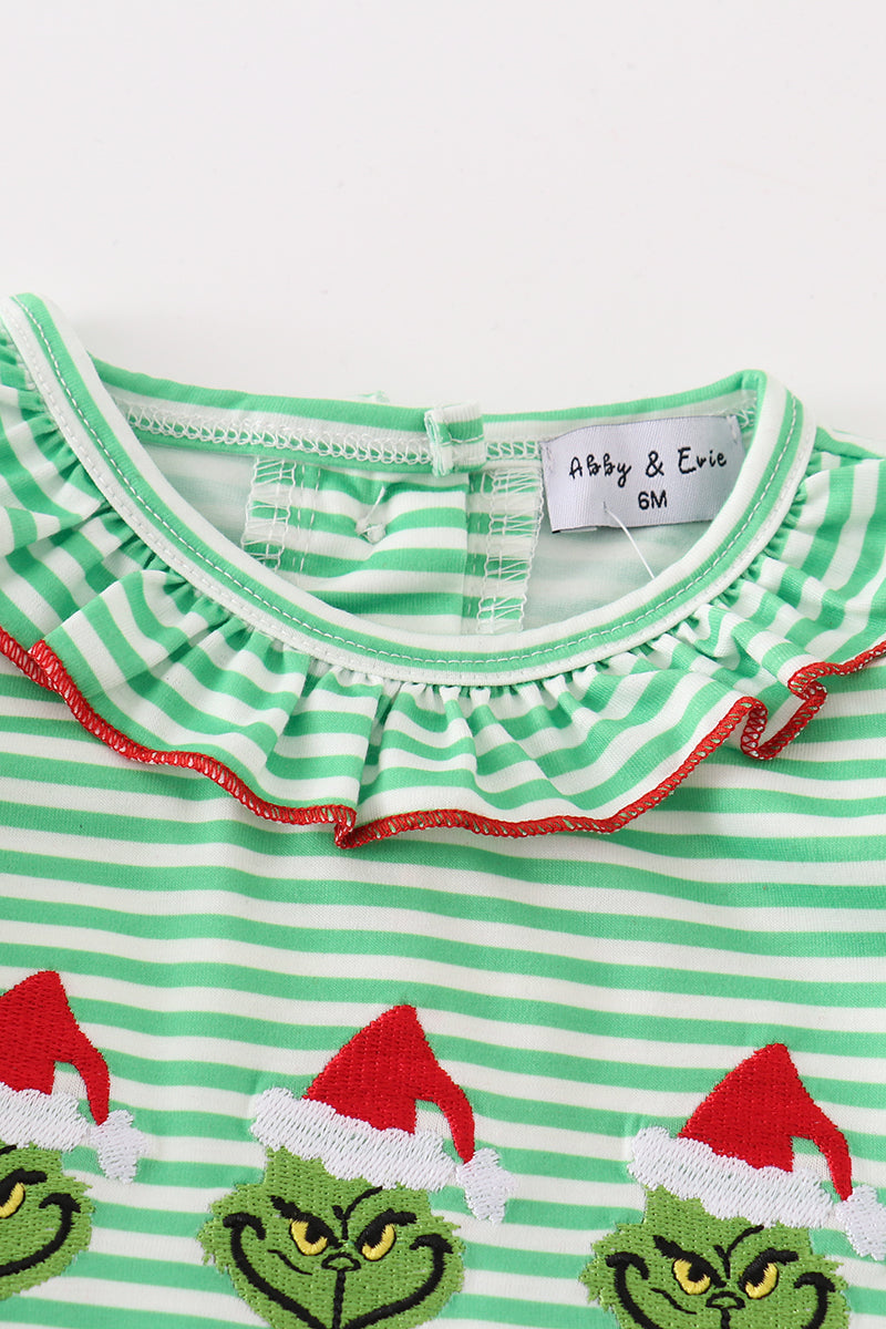 Green stripe christmas grinch girl romper
