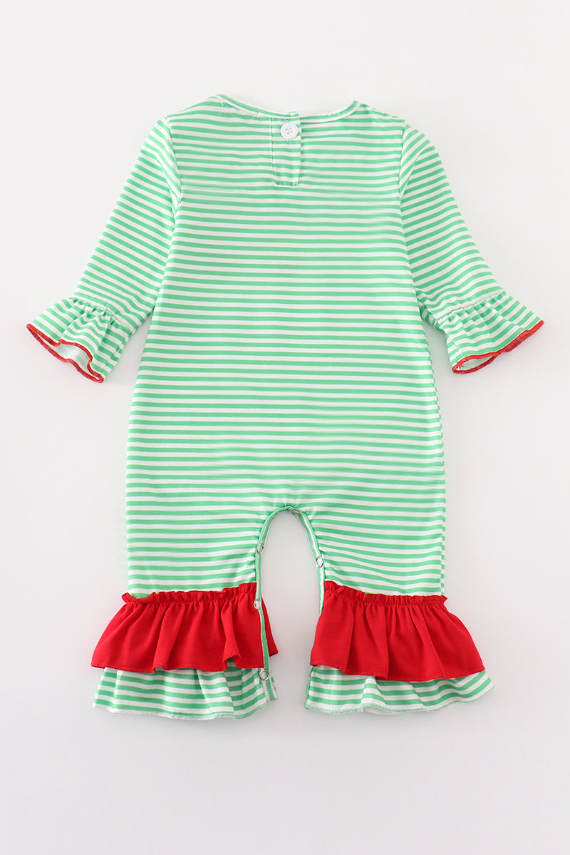 Green stripe christmas grinch girl romper