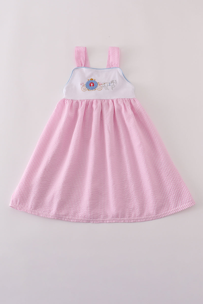 Pink pumpkin carriage embroidery stripe dress