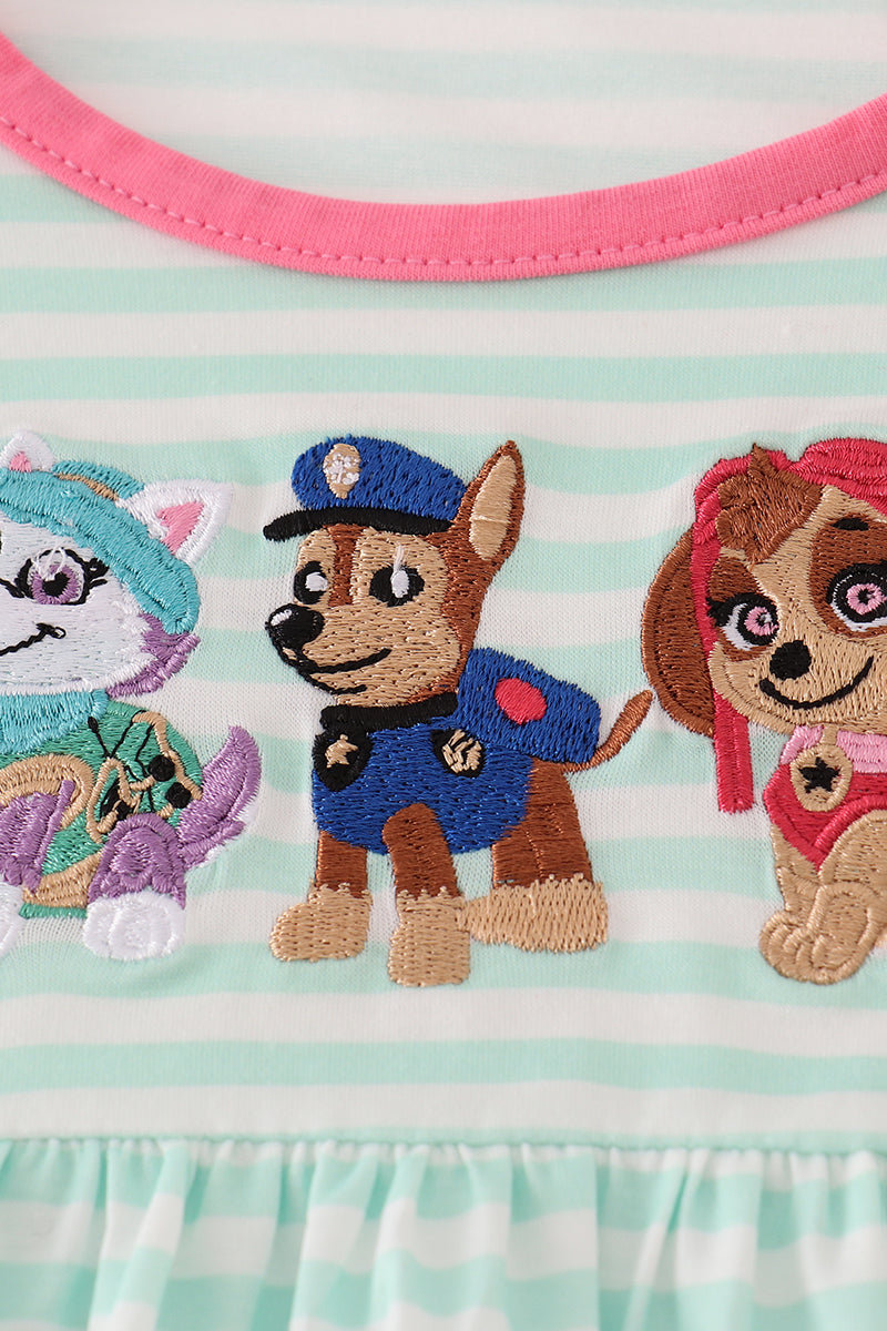 Pink character applique stripe shorts set