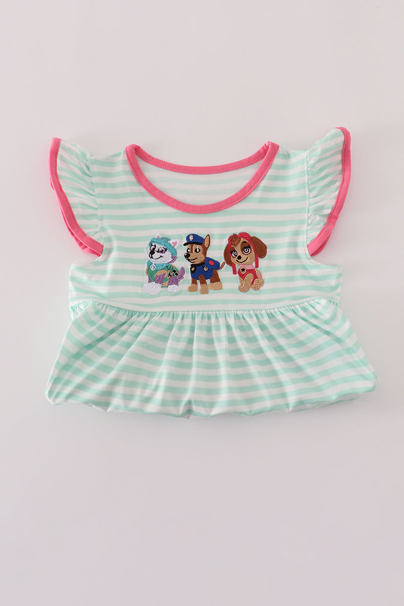 Pink character applique stripe shorts set