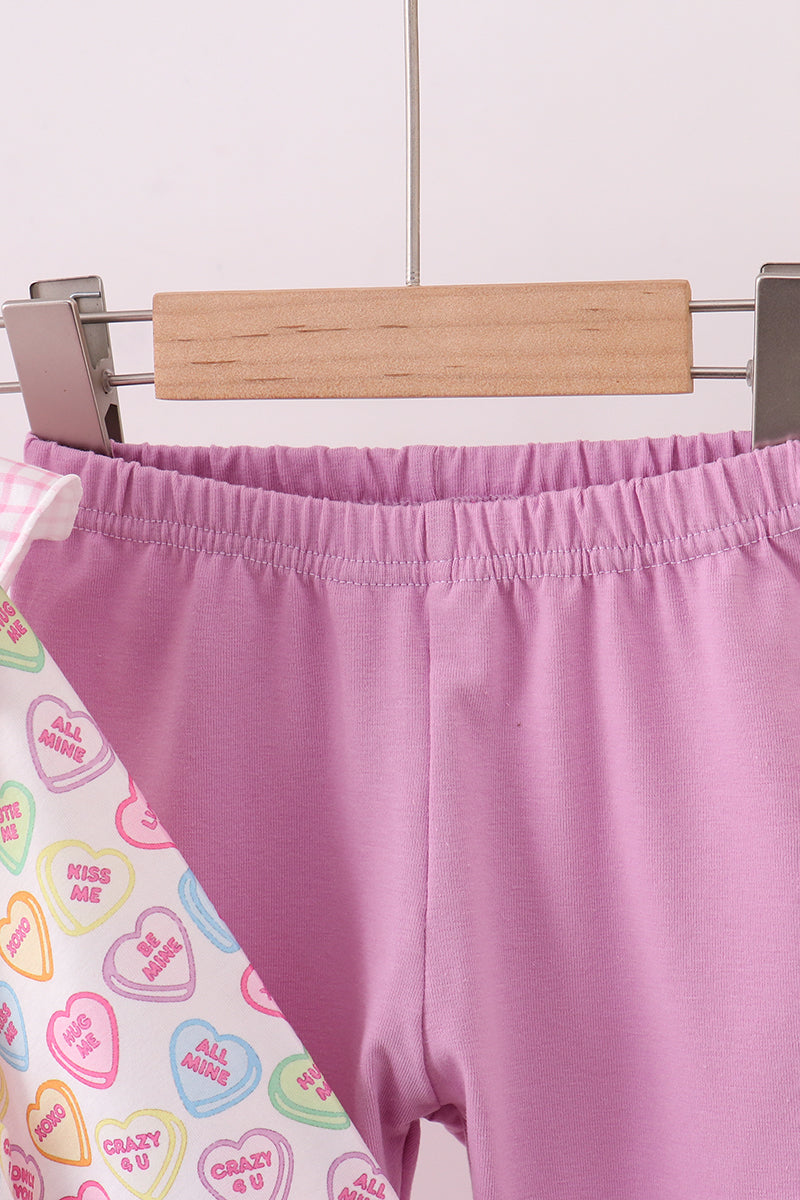 Purple heart print ruffle pants set