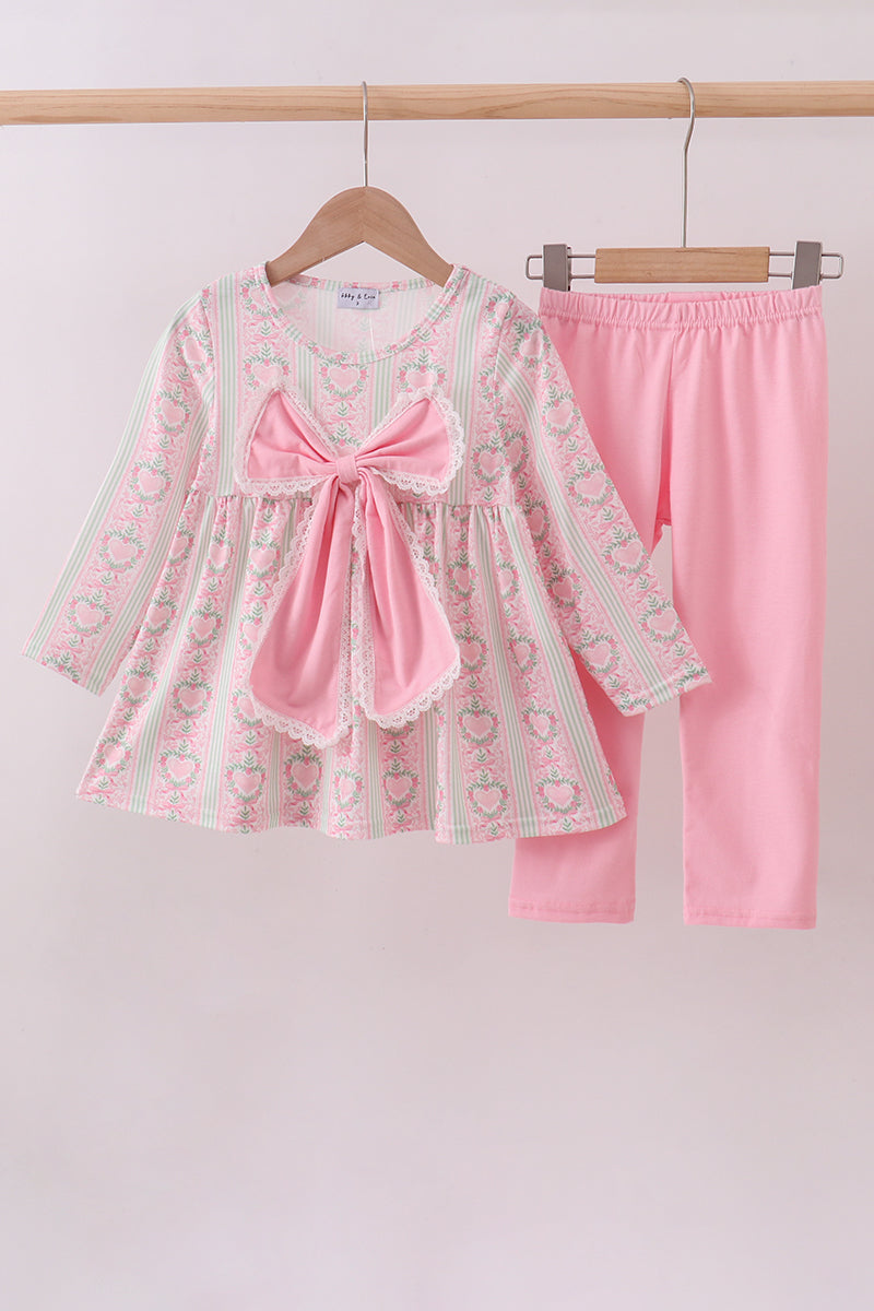 Pink bow floral pants set