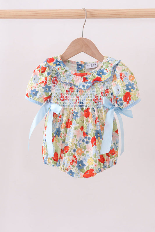 Floral smocked ruffle bubble