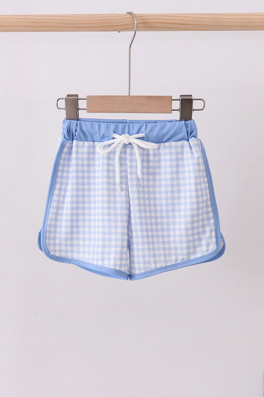 Blue gingham swim trunks