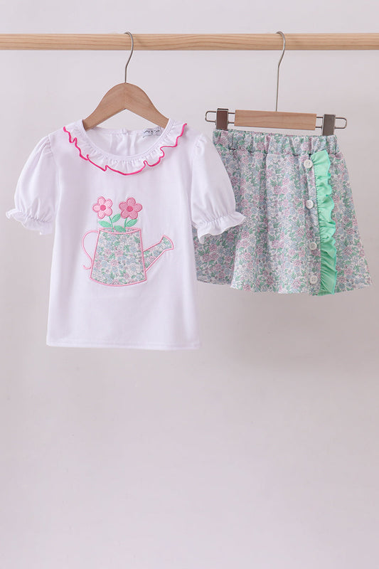 Floral applique ruffle skort set