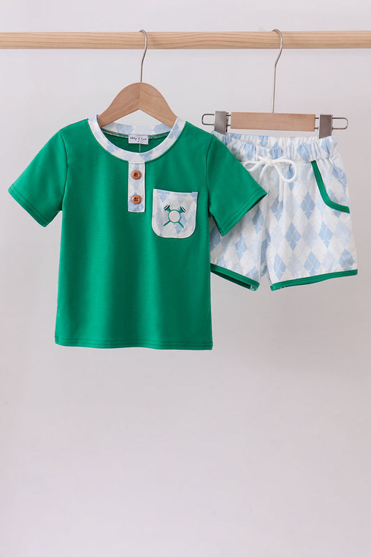 Green golf embroidery shorts set