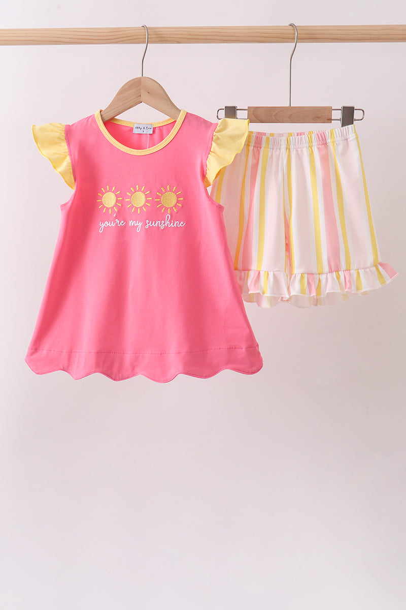 You're my sunshine embroidery Stripe Ruffle Set