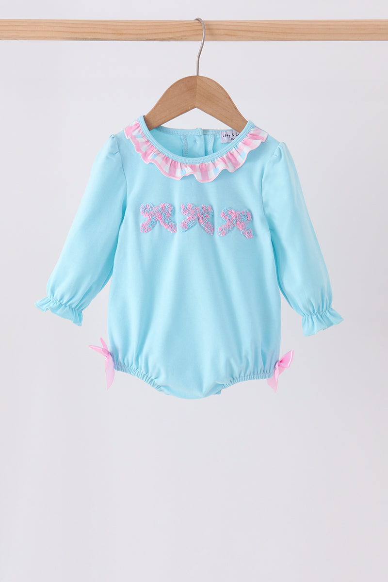 Blue bow french knot ruffle bubble