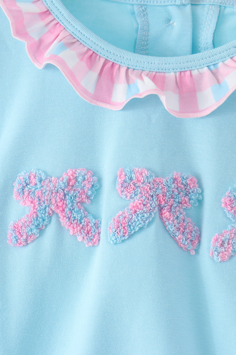 Blue bow french knot ruffle bubble