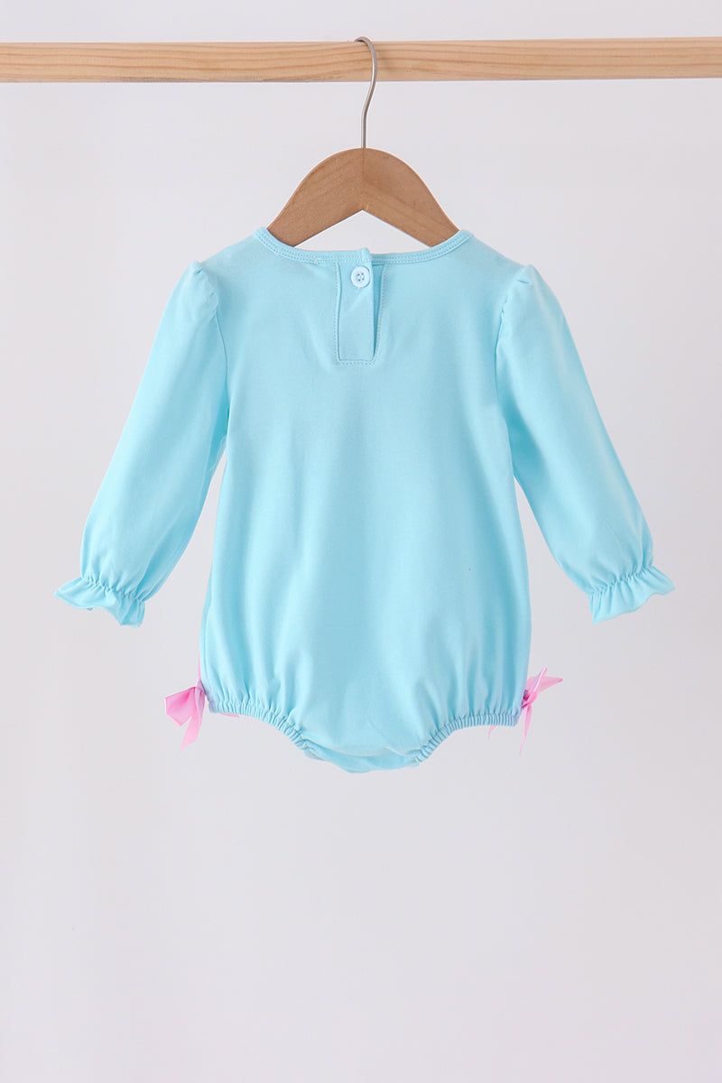 Blue bow french knot ruffle bubble